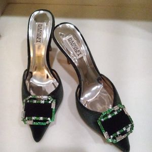 Badgley Mischke Sz 8 Green Velvet  Jeweled Muled Heels